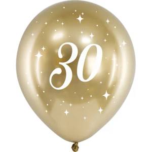PartyDeco Латексови балони - златисти число 30 6 бр