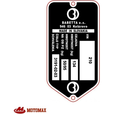 Výrobní štítek s nýty BABETTA 210 *Motomax
