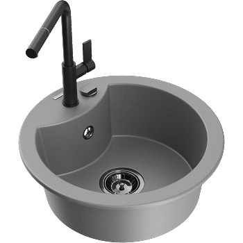 Mexen Diego гранитна мивка с 1 отделение и кухненски смесител Flora, сив - 6512-71-670401-70-B (6512-71-670401-70-B)