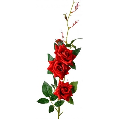 Dekorácia umelá vetvička ruže s červenými kvetmi - 12*8*83 cm - Clayre & Eef
