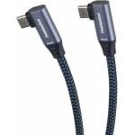 PremiumCord USB-C 2x angled cable (USB 3.2 GEN 2x2, 5A, 100W, 20Gbit/s) cotton braid, length: 1m