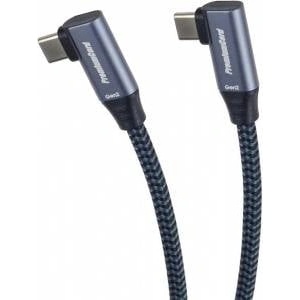 PremiumCord USB-C 2x angled cable (USB 3.2 GEN 2x2, 5A, 100W, 20Gbit/s) cotton braid, length: 1m