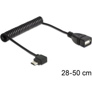 Delock USB micro-B мъжки ъглов USB 2.0-A женски OTG навит кабел черен 83354 (83354)
