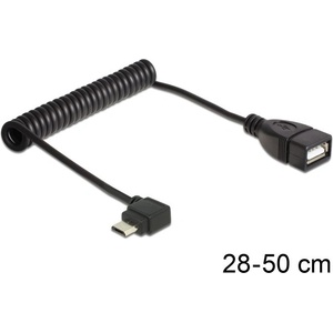 Delock USB micro-B мъжки ъглов USB 2.0-A женски OTG навит кабел черен 83354 (83354)
