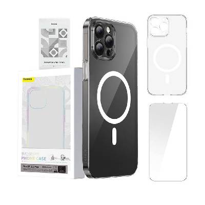 Baseus Crystal Magnetic Case Set (ARSJ010402) - поликарбонатов кейс с MagSafe и стъклено защитно покритие за дисплея за iPhone 12 Pro (прозрачен)