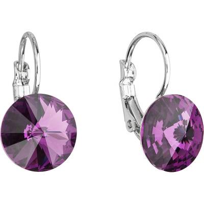 Swarovski Elements Rivoli vlepený krystal stříbrné náušnice pecky puzety fialové kulaté 51002.3 Amethyst fialová bordó vínová