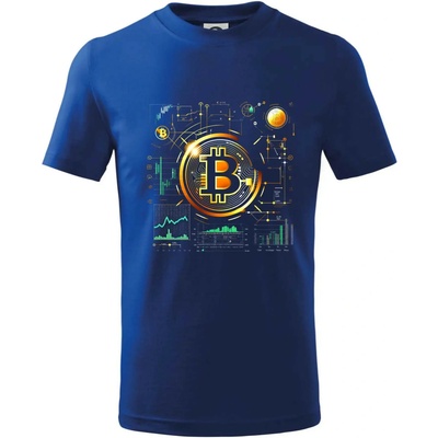 Bitcoin logo s grafmi tričko detské kráľovská modrá