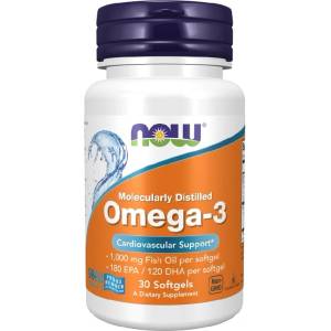NOW NOW Omega-3 Molecularly Distilled Fish Oil, 30 Softgels - fitnesdobavki - 9,76 лв
