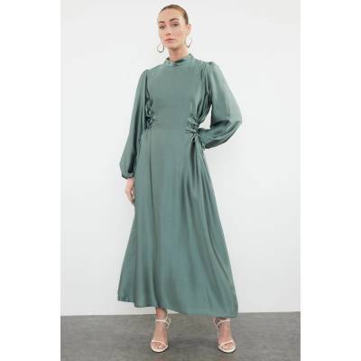 Trendyol Mint Waist Briti Satin Evening Dress šedá