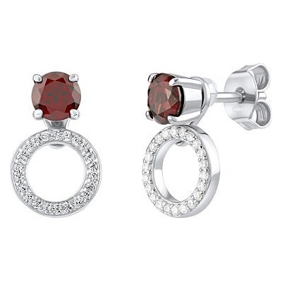 Silvego Strieborné náušnice Cheryl s pravým prírodným Granátom a čírymi Brilliance Zirconia v tvare kruhu MWE13404G
