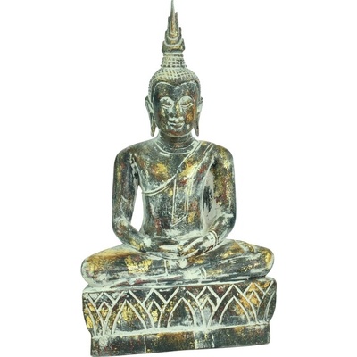 Drevená socha Buddha - Dhyana Mudra meditácia lotos, zeleno-zlatá, 55 cm