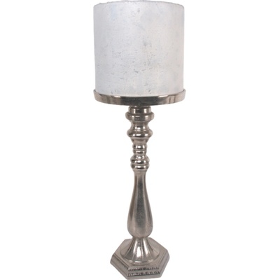SVIETNIK kovový+sklo lux 66cm bielo-strieborný mat