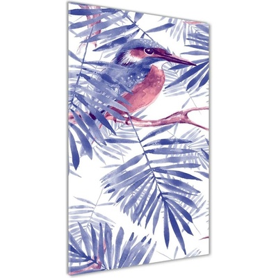 Vertikálny fotoobraz na skle Lístie palmy a vták 50x100 cm