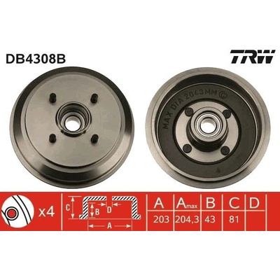 Brzdový bubon (cena za 1ks) TRW DB4308B