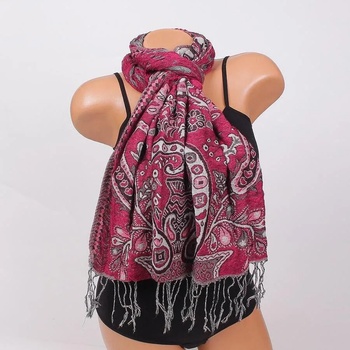 Image 1 of Красив наситено розов шал с цветя и орнаменти