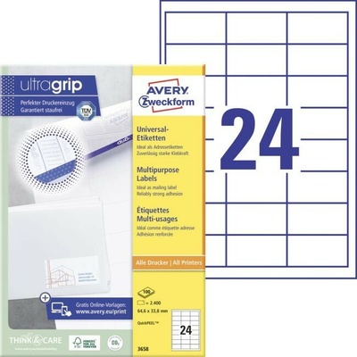 Etikety univerzálne 64,6x33,8mm Avery A4 100 hárkov