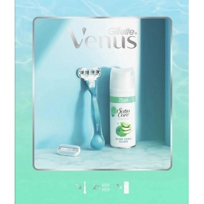 Gillette Venus Smooth holiaci strojček + holiaca hlavica + Satin Care gél na holenie 75 ml darčeková sada