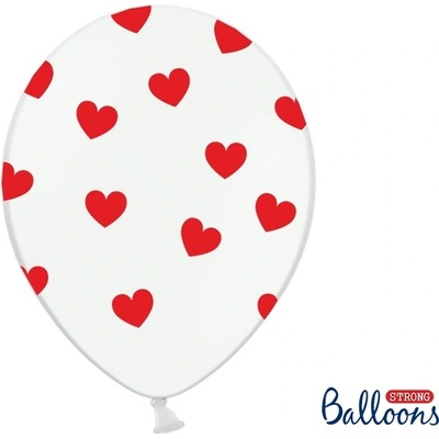 PartyDeco balonek latexový s červenými srdiečkami