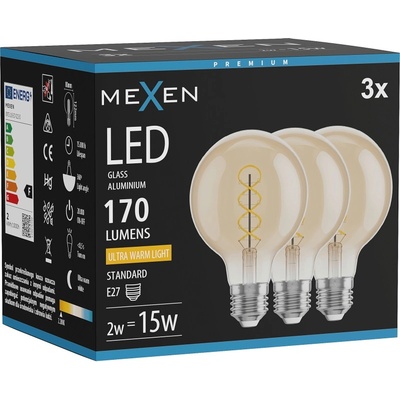 Mexen Vintis 3x LED крушка с нажежаема спирала E27, G80, 2W, Топло - 2200K, 170 lm, кехлибар (L165-E27-0222-50x03)