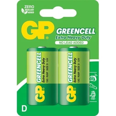 GP Batteries Цинк карбонова батерия GP R20, Greencell 13G-U2, 2 бр. в опаковка, blister, 1.5V (GP-BM-13G-U2)