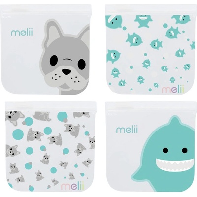 Melii Opakovatelně použité sáčky na svačinu 4 ks buldoček/žralok