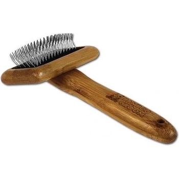 Bamboo Groom Soft Slicker Brush with Stainless Steel & Comfort Pins S - бамбукова четка с ъглови метални бодлички за всеки тип козина, за котки и малки кученца, размер S: 6, 7 см ширина х 4, 8 см височина BGSLSM