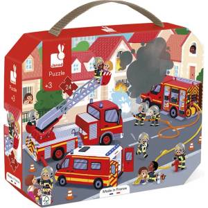 Janod Детски пъзел в куфар Janod - Пожарникари, 24 части (J02605) - baby