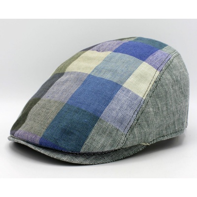 Fiebig Headwear since 1903 Lněná kostkovaná letní bekovka driver cap Fiebig šedá