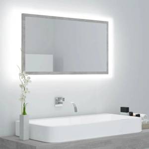 vidaXL LED огледало за баня, бетонно сиво, 80x8, 5x37 см, акрил (804928)