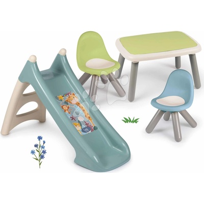 Smoby Set šmykľavka s vlhčením a posedenie Zvieratká XS Slide Little dĺžka šmyku 90 cm a stôl s dvoma stoličkami KidChair