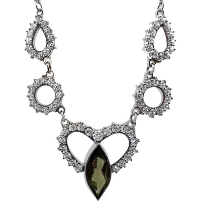 Vltavín Moldavite Stříbrný náhrdelník s vltavínem a zirkony P48 0005