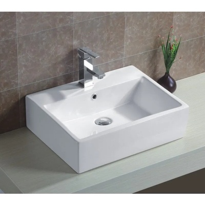 Inter Ceramic Мивка за баня ICB 858, монтаж върху плот, с отвор за смесител, порцелан, бял, 53.5x42x15.5см (858)