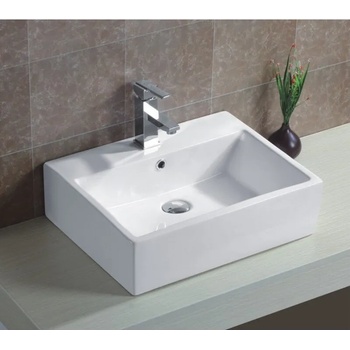 Inter Ceramic Мивка за баня ICB 858, монтаж върху плот, с отвор за смесител, порцелан, бял, 53.5x42x15.5см (858)