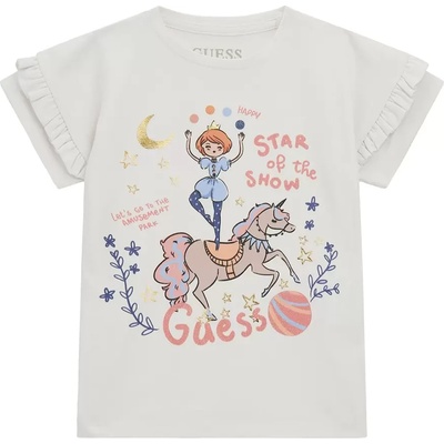 GUESS Тениска в мръсно бяло с цветна щампа и надписи Guess