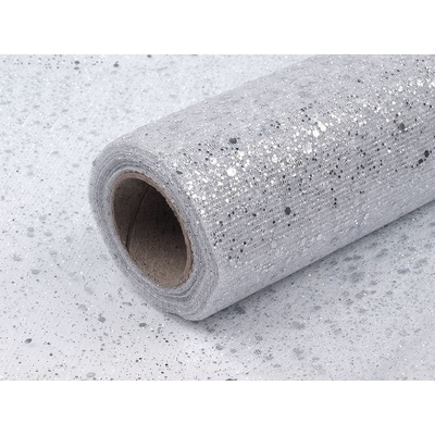 Tyl dekorační s glitry šíře 20 cm stříbrná 9m