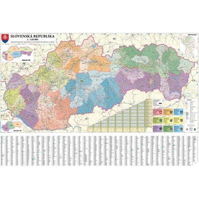 Excart Maps Slovensko - nástěnná administrativní mapa 135 x 90 cm Varianta: bez rámu v tubusu, Provedení: laminovaná mapa v lištách