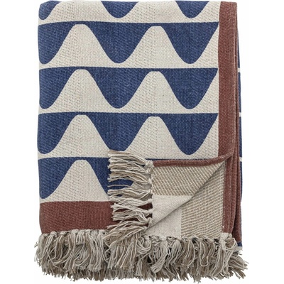 Bloomingville Přehoz z recyklované bavlny Rimme 130 × 160 cm, modrá barva, textil