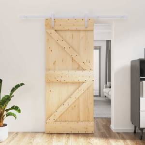 vidaXL Преплъзваща се врата 90 x 210 cm Масивна борова дървесина (3444949)