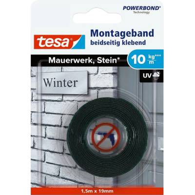 Tesa Powerbond Brick & Stone montážna páska 1,5 m x 19 mm čierna