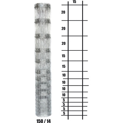 Lesnické pletivo uzlové - výška 150 cm, drát 1,6/2,0 mm, 14 drátů