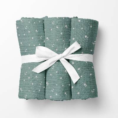 Biante Mušelínová plena/dečka Nature MSN-053 Noční obloha na pastelově modrozeleném 70x70 cm 3 ks
