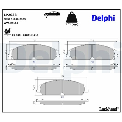 DELPHI Sada brzdových platničiek kotúčovej brzdy LP2033