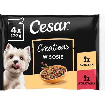 Cesar Creations Kuracie s hráškom a hovädzie s mrkvou v omáčke 4 × 100 g