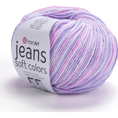 YarnArt Pletací / háčkovací příze JEANS SOFT COLORS 6205 fialovo-růžová, melírovaná, 50g/160m