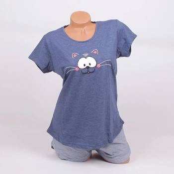 Image 1 of Дамска пижама в син цвят с апликация и райе