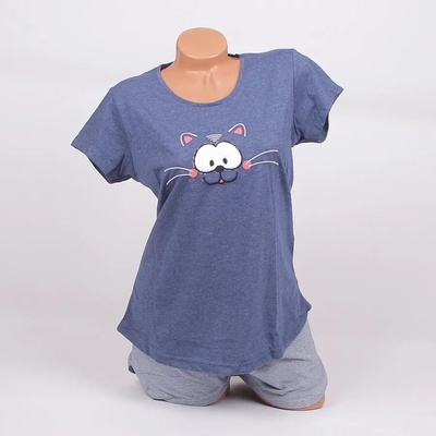 Дамска пижама в син цвят с апликация и райе