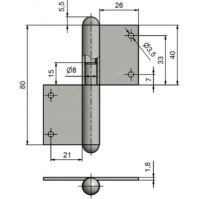 TKZ záves okenný 80 L klasik UR25 Lak čierny