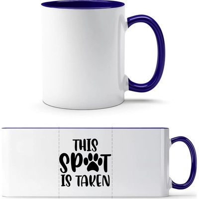 PrintEQ TTH Dvoubarevný Hrnek Psí nápis This SPOT is Take Bílá Kobaltová Modř Standard Dárky 250 ml