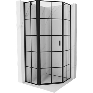 Mexen Mist петстенна душ кабина с врати на панти лява 90 x 90 см, черна решетка, черна - 8A8-090-090-70-77-L (8A8-090-090-70-77-L)