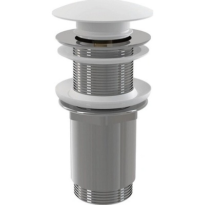 Výpusť umývadlová CLICK/CLACK 5/4" celokovová bez prepadu, velká zátka, pre plastové a sklenené umývadlá, biela
